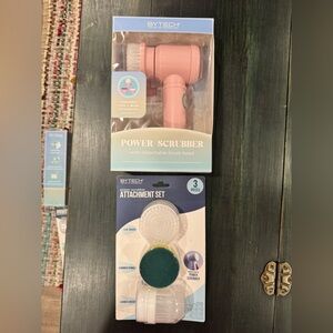 Pink Bytech Power Scrubber with detachable brush head and 3-piece attachment set
